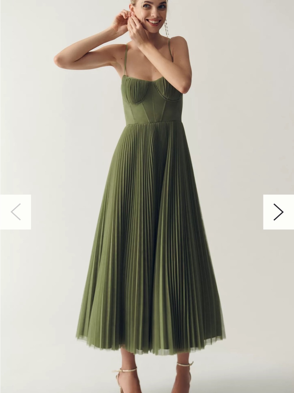 Hutch Olive Green Pleated Midi Dress - Picture 3 of 7